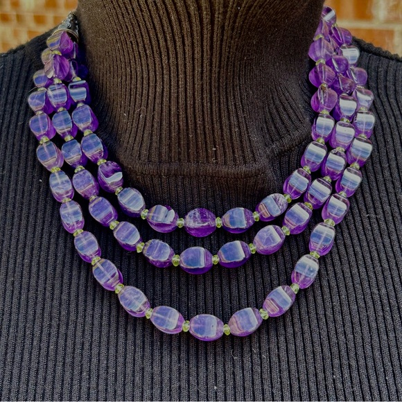 Amethyst. Pretty Custom Made Triple Strand Necklace SUPER FAST SHIPPING